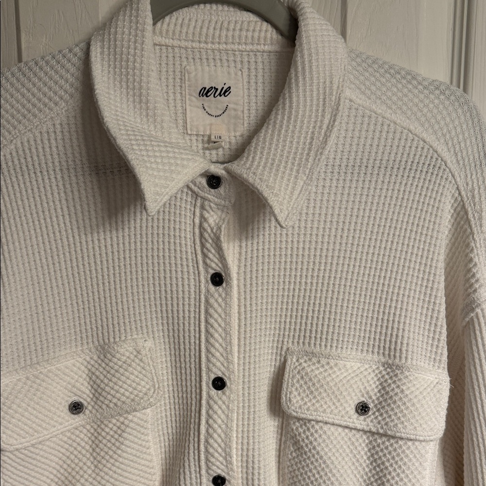 Aerie women’s White Waffle Knit Jacket shirt - Picture 4 of 6